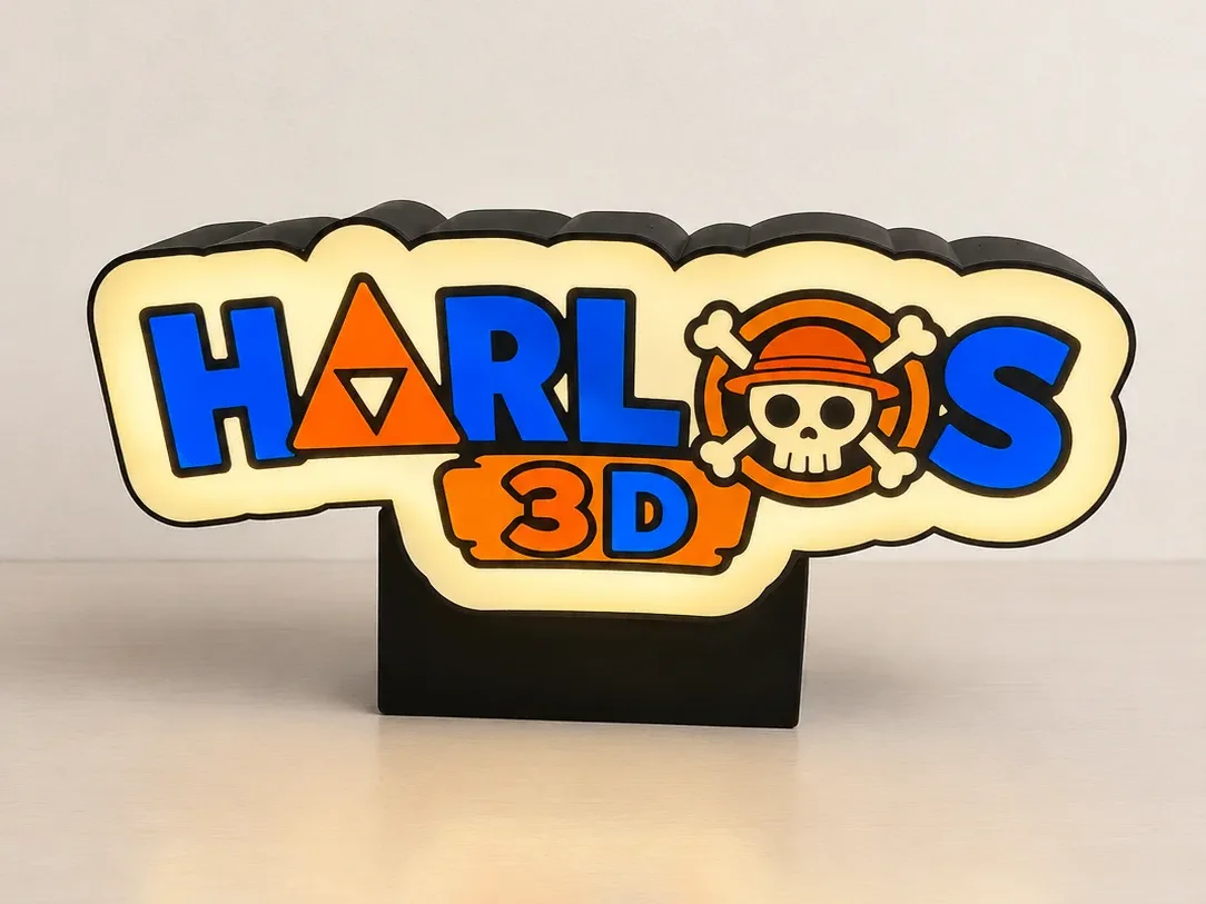 Cartel luminoso personalizado con nombre y logo de videojuego, impreso en 3D